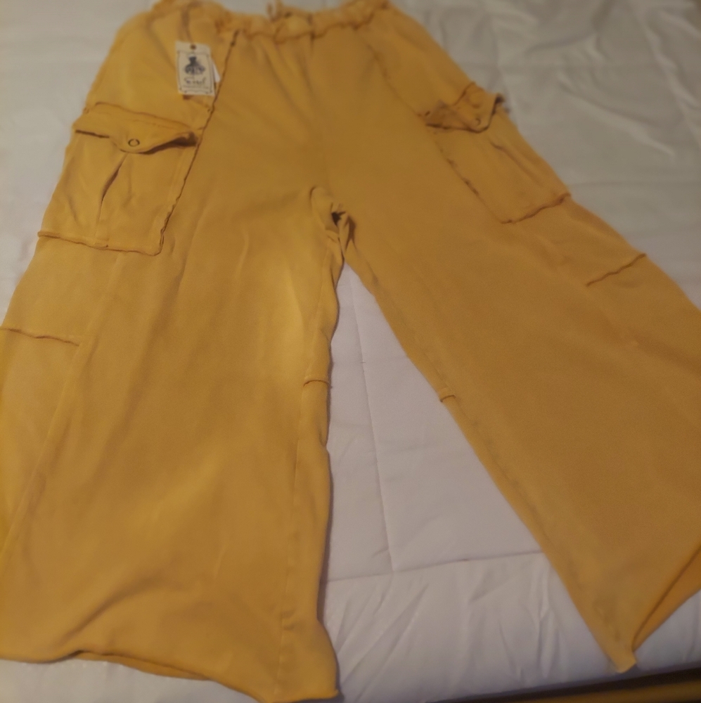 Easel Yellow Wide Leg Pants Relaxed Fit